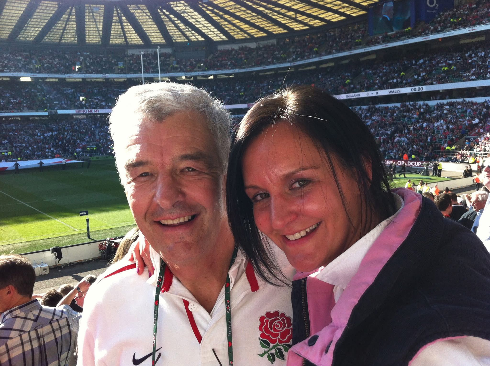 JO with her Dad David at a rugby match