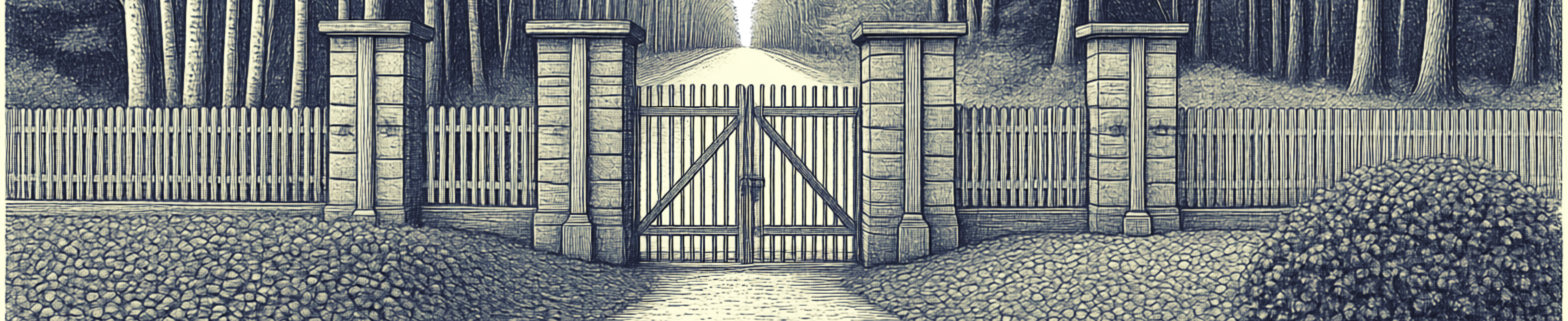 Closed gate at end of long street