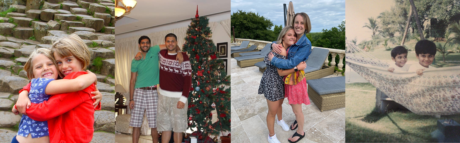 Images of Gracie and Laura, and Arjun and Rudy as children and then when older