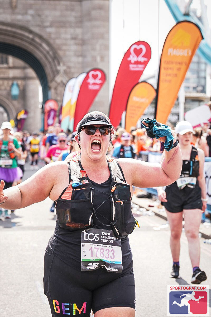Gemma along Tower Bridger running the London Marathon 2025