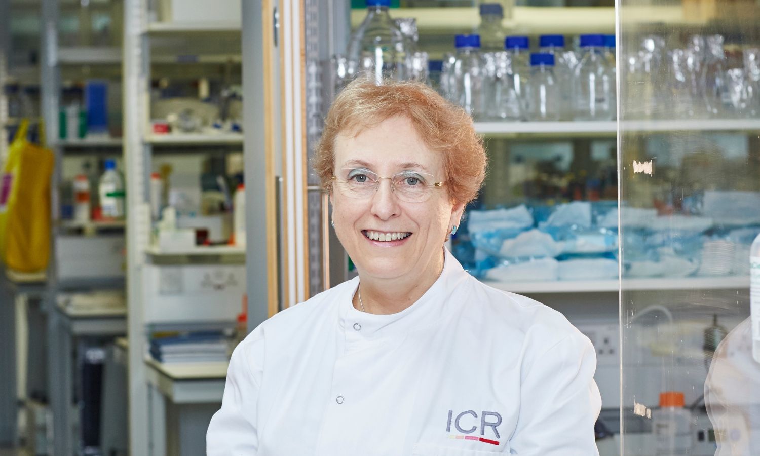 Professor Ros Eeles wearing a lab coat