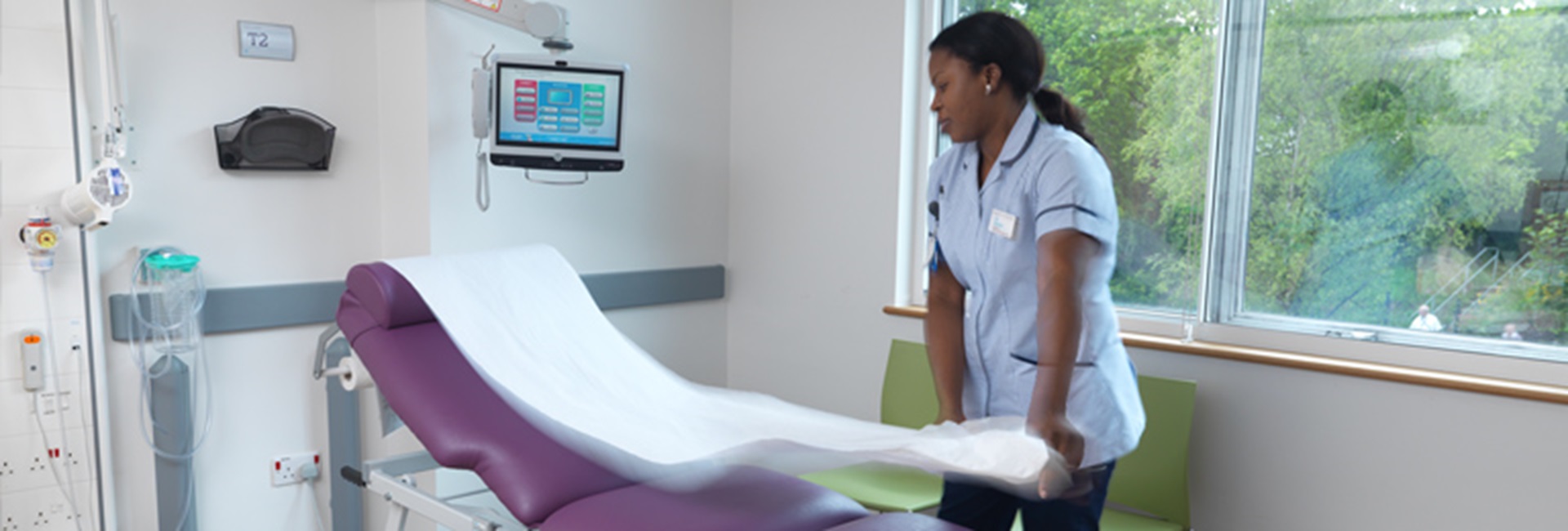 Nurse preparing a treatment chair