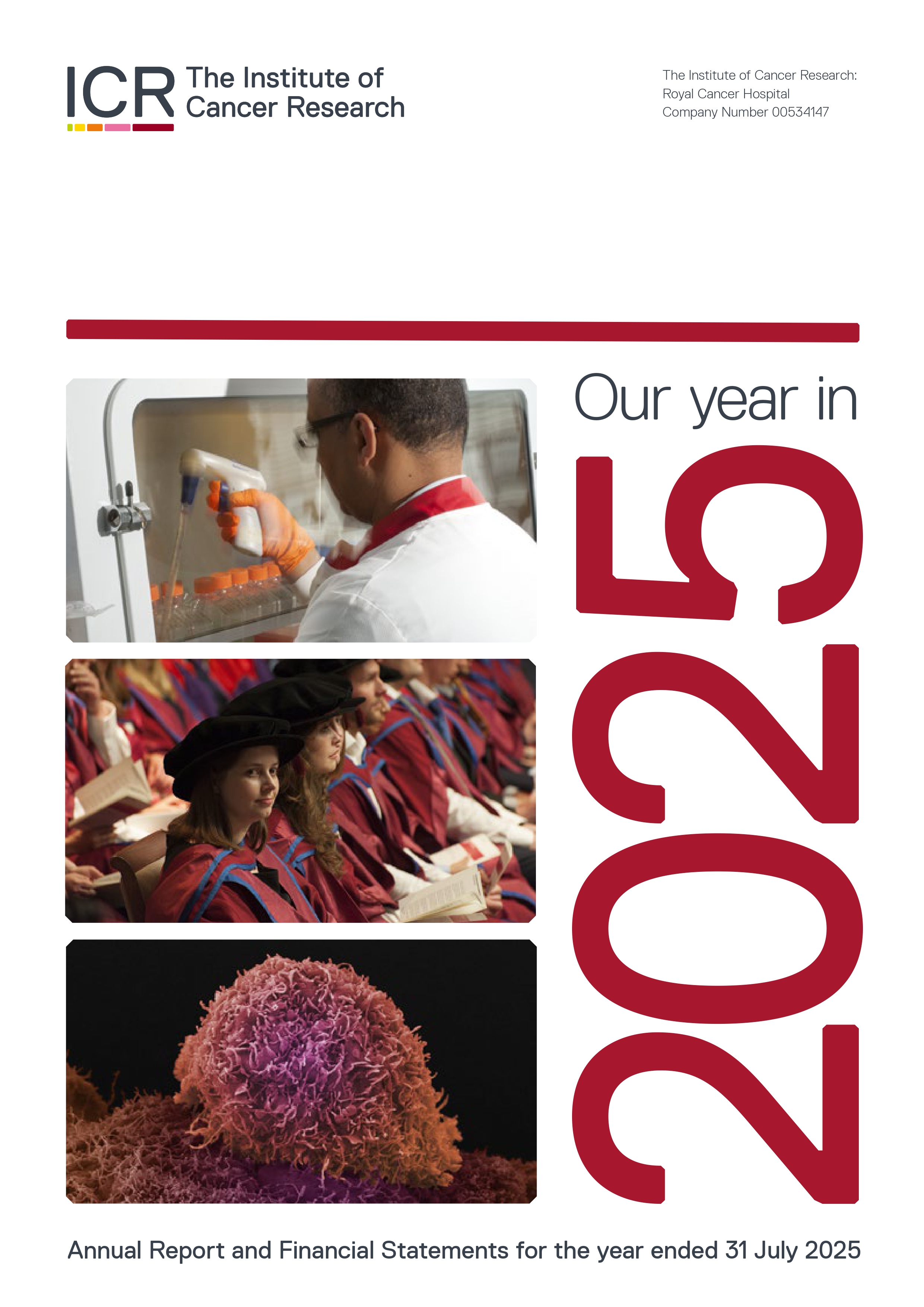 Front page of the ICR's 2025 Annual Report, titled 'Our year in 2025'
