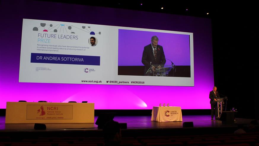 Dr Andrea Sottoriva's Cancer Research UK Future Leader prize announced at NCRI 2016 Dr Andrea Sottoriva's Cancer Research UK Future Leader prize is announced at NCRI 2016
