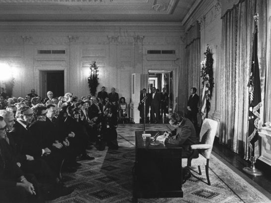 President Nixon signs the 1971 National Cancer Act President Nixon signs the 1971 National Cancer Act - Linda Bartlett/National Cancer Institute