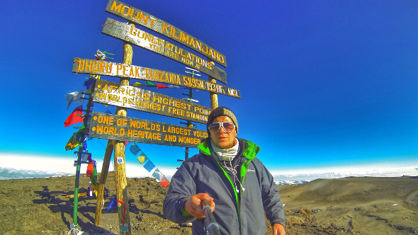 Sean Chinn, an ICR supporter at the summit of Mount Kilimanjaro Sean Chinn, an ICR supporter at the summit of Mount Kilimanjaro