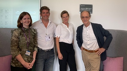 Artemis sign CCDD - Dr Caroline Furness, Jody Wood, Juliana Wood and Professor Sir Mel Greaves Dr Caroline Furness, Jody Wood, Juliana Wood and Professor Sir Mel Greaves standing in front of a plaque engraved with Artemis's name